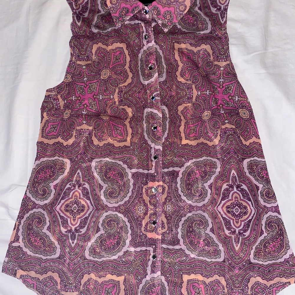 INC International Concepts Pink Paisley Button-Down Tank Top